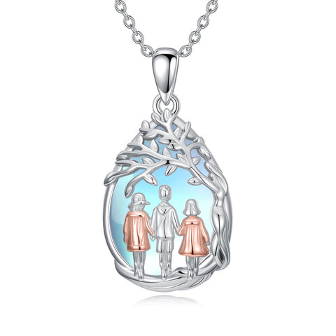 Sterling Silver Moonstone Teardrop Father Daughter Mother Daughter Pendant Necklace