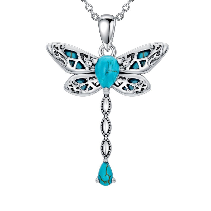 14K Gold Plated Turquoise Turtle Dragonfly Hummingbird Pendant Necklace