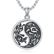 Sterling Silver Yin Yang Wolf Dragon Scorpion Tiger Wolf Phoenix Pendant Necklace