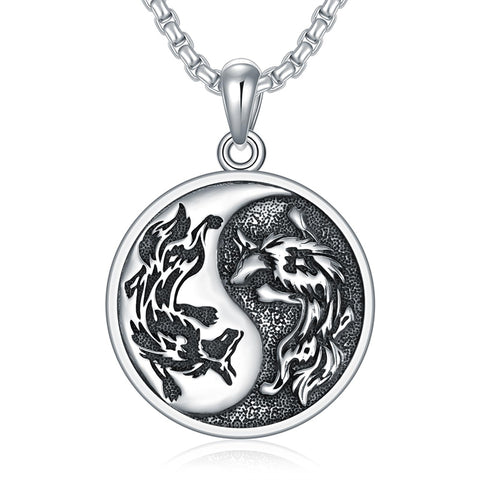 Sterling Silver Yin Yang Wolf Dragon Scorpion Tiger Wolf Phoenix Pendant Necklace