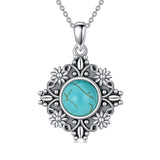 Sterling Silver Turquoise Moonstone Moss Agate Lapis Lazuli Daisy Pendant Necklace