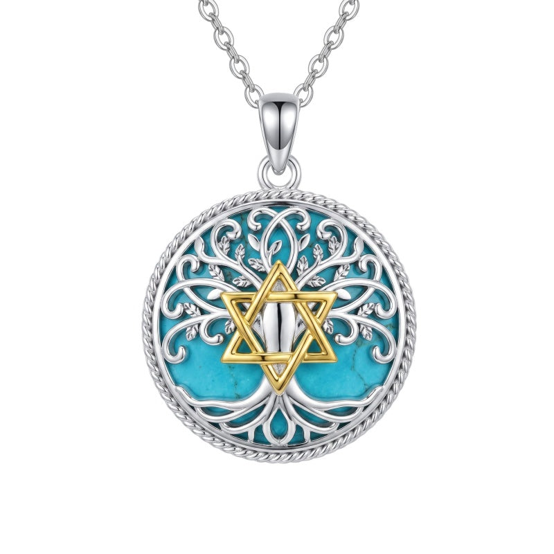 Sterling Silver Turquoise Sun and Moon AA Sobriety Celtic Knot Cross DNA Star of David Tree of Life Pendant Necklace