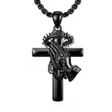 Sterling Silver Praying Hands Angel Sword Wing Cross Pendant Necklace Religious Gifts for Men