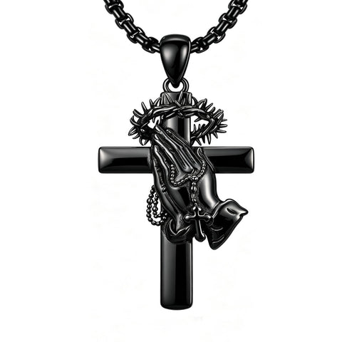 Sterling Silver Praying Hands Angel Sword Wing Cross Pendant Necklace Religious Gifts for Men