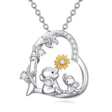 Sterling Silver Cubic Zircon Mother Daughter Mama Bear Giraffe Elephants Otters Penguins Heart Pendant Necklace
