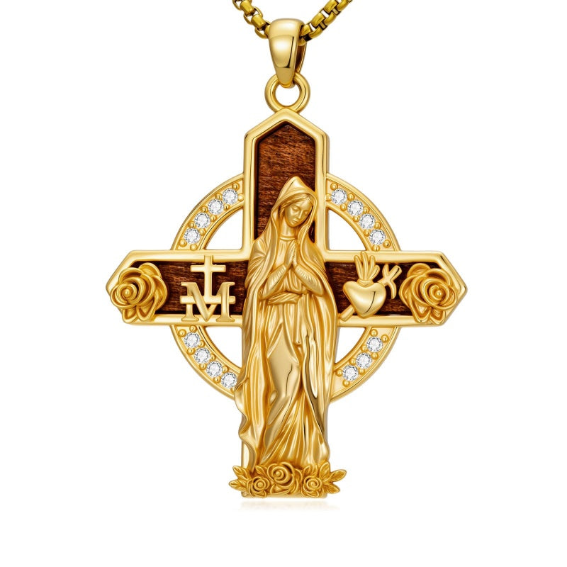 St Michael St Benedict  St Christopher Virgin MaryPendant Necklace 14K Gold Plated Christian Catholic Jewelry