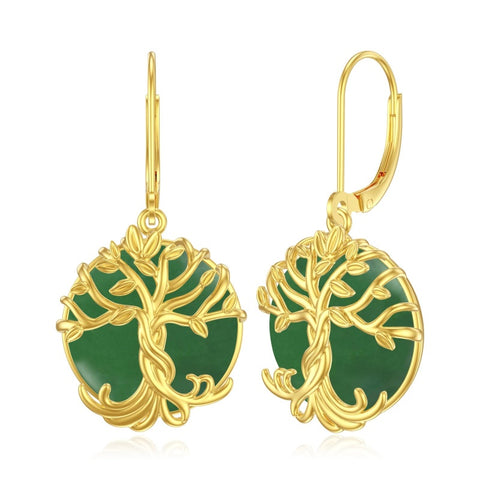 14K Gold Plated Natural Jade  Earrings for Women Good Fortune Jewelry Birthday Mother's Day Gifts