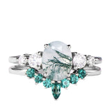 Sterling Silver 10K 14K 18K Gold Personalize Engraved Moss Agate Engagement Rings for Women