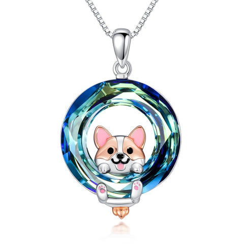 Sterling Silver Blue Crystal  Tree of Life Raccoon Bunny Cat Corgi  Pendant  Necklace  Anniversary Birthday Gifts