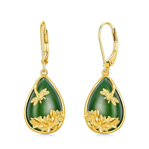 14K Gold Plated Natural Jade  Earrings for Women Good Fortune Jewelry Birthday Mother's Day Gifts