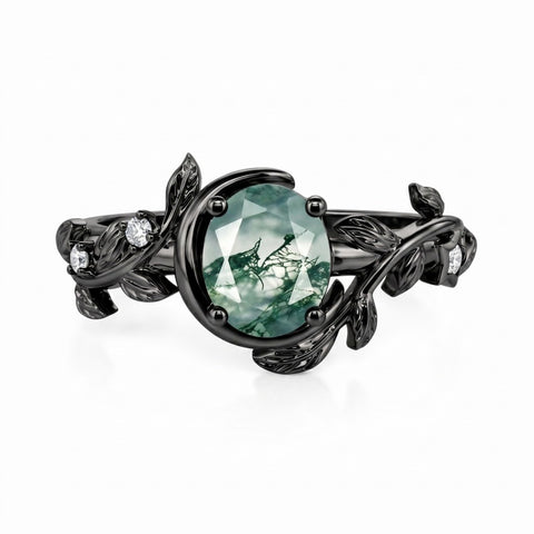 Sterling Silver 10K 14K 18K Gold 1-4CT Moss Agate Engagement Ring Promise Ring