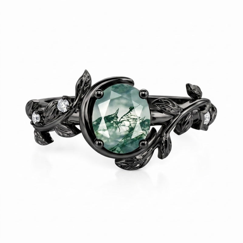 Sterling Silver 10K 14K 18K Gold 1-4CT Moss Agate Engagement Ring Promise Ring