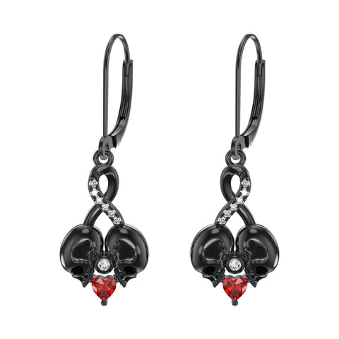 Sterling Silver Cubic Zircon Skull Leverback Earrings