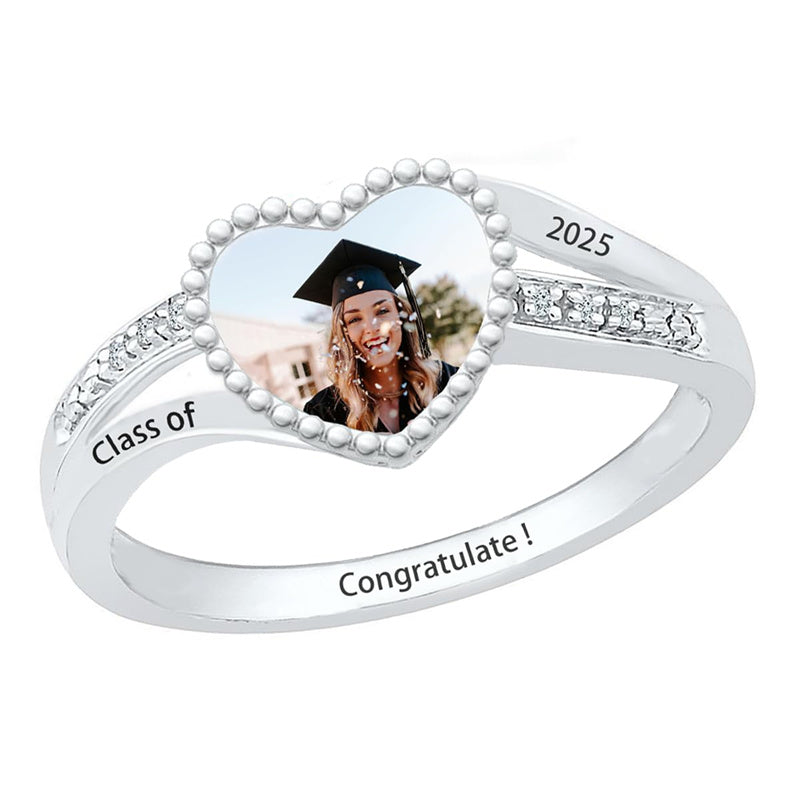 Sterling Silver Customized Photo Class Ring for Women
