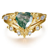 Sterling Silver 10K 14K 18K Gold Heart Moss Agate Opal Cubic Zirconia Promise Rings For Women