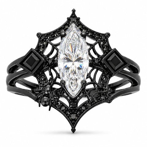 Sterling Silver 10K 14K 18K Gold Moissanite Gothic Black  Engagement Wedding Ring  for Women Halloween Gift