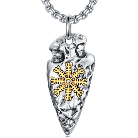Sterling Silver Arrowhead Bear Claw Viking Compass Pendant Necklace