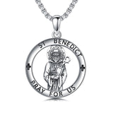 Sterling Silver Crown of Thorns Jesus St Benedict St Michael Pendant Necklace