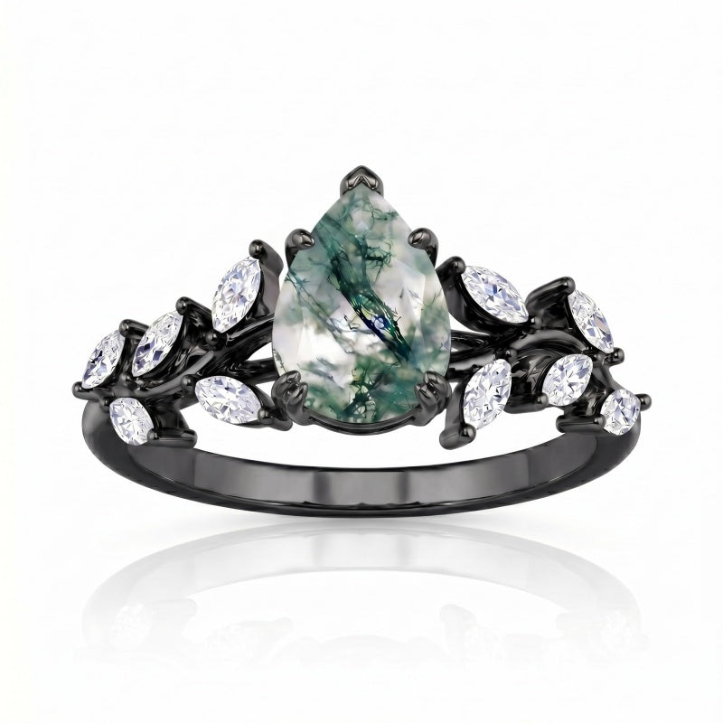 Sterling Silver 10K 14K 18K Gold 1-4CT Moss Agate Engagement Ring Promise Ring