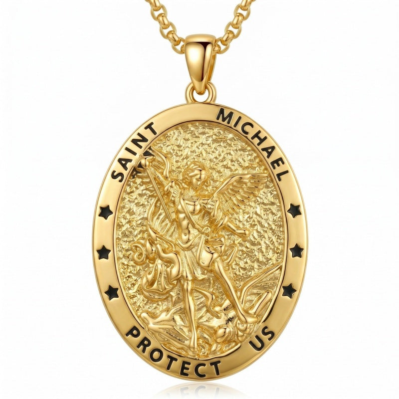 14K Gold Plated Saint Medal Christian  Pendant Necklace for Men