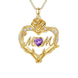14K Gold Plated Heart Birthstone Rose Mom Butterfly Pendant Necklace for Women