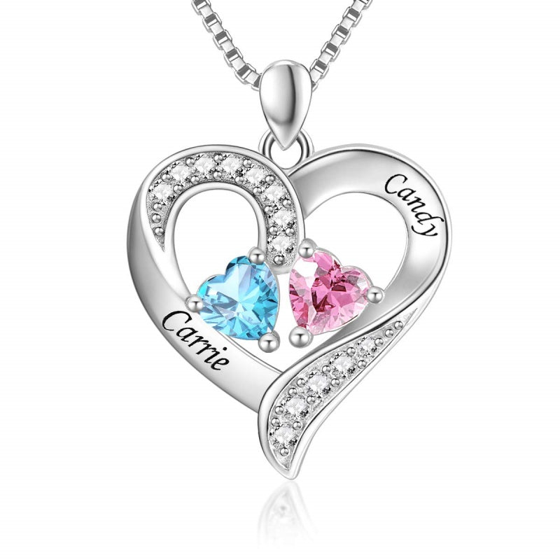 14K Gold 2  Simulated Birthstone Personalized Engraved Pendant Necklace for Women
