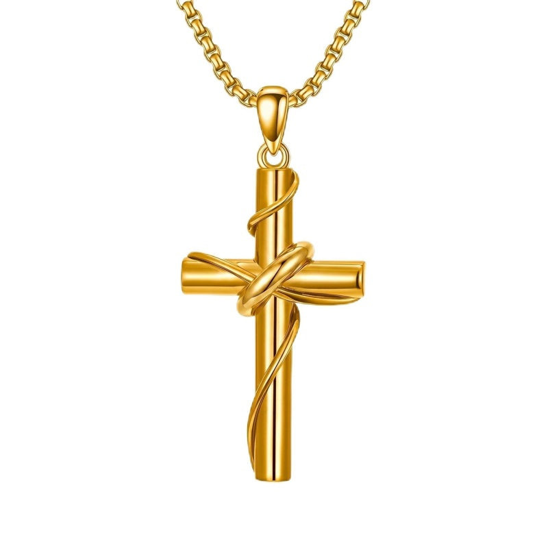14k Gold Plated Cross Deer Antler Celtic Knot Sword Twisted Rope Cross Pendant Necklace for Men