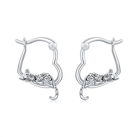Sterling Silver Fox Frog Leopard Peacock Puppy Animal Hug Hoop Earrings