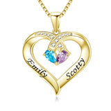 14K Gold 2  Simulated Birthstone Personalized Engraved Pendant Necklace for Women