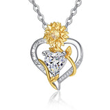 Sterling Sliver Birthstone Love Heart & Sunflower Pendant Necklace Engraved With You Are My Sunshine