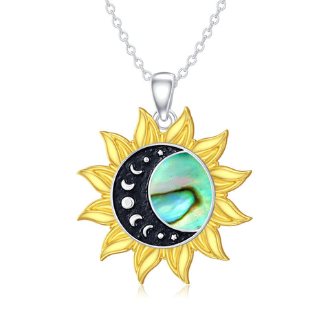 Sterling Silver Abalone Shell Sunflower Pendant Necklace