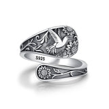Sterling Silver Oxidized Dragonfly Butterfly Hummingbird Sea Turtle Anchor CrossTree of Life Sunflower Spoon Ring