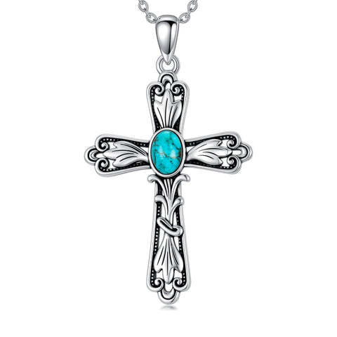 14K Gold Plated Turquoise Cross Pendant Necklace