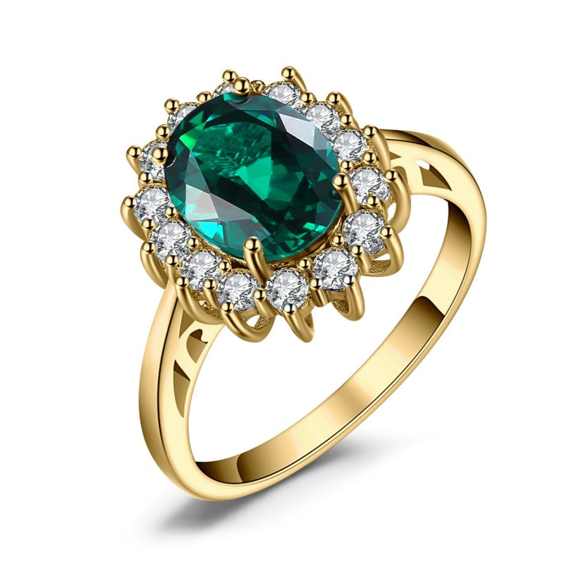 14K Yellow Gold Plated Birthstone Halo Engagement Rings for Women