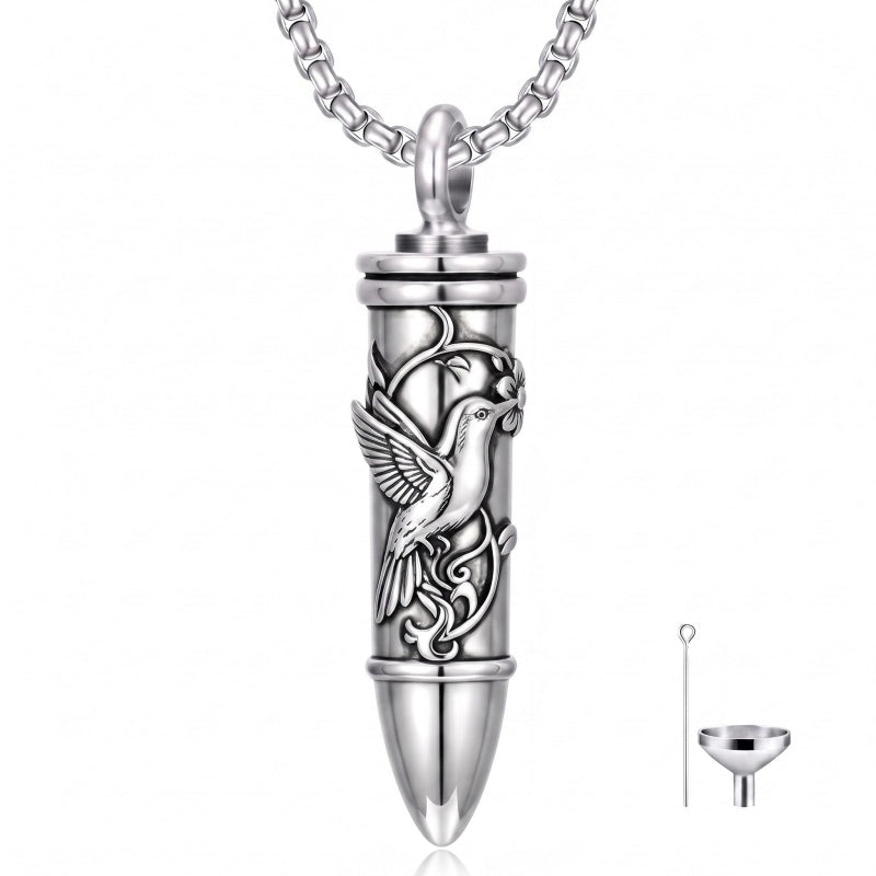 Sterling Silver Animal Angel Wings Pet Jesus Bullet Urn Necklaces for Ashes for Men