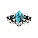 Sterling Silver 10K 14K 18K Gold Turquoise Engagement  Wedding Ring Set for Women