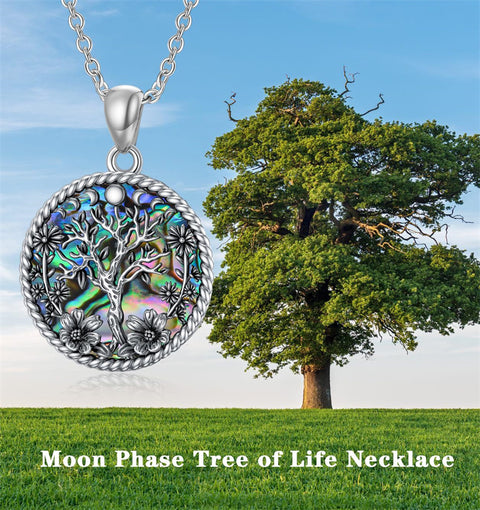 Sterling Silver Abalone Shell Tree of Life Pendant Necklace