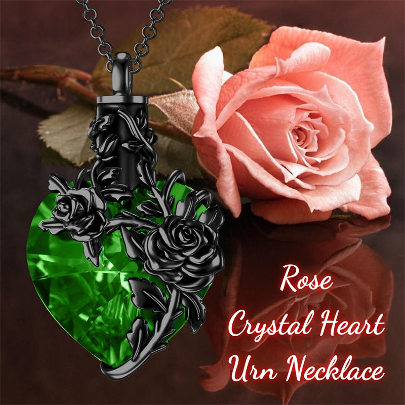 Sterling Silver Heart Crystal Rose Urn Necklaces for Ashes for Women