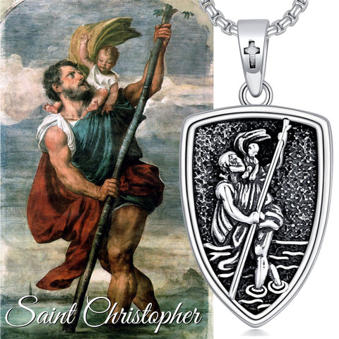 Sterling Silver St Christopher Medal Protection Pendant Necklace
