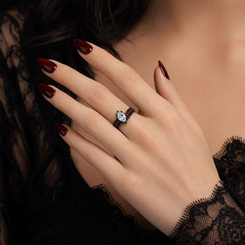 Sterling Silver 10K 14K 18K Gold Custom Engraved  Moissanite Gothic Ring for Women Halloween Gift