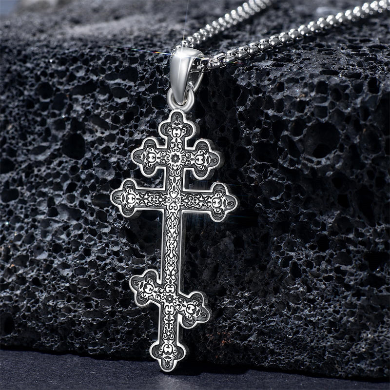 Sterling Silver Orthodox Cross Pendant Necklace Religious Gift