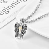 Sterling Silver Cross & Angel Wings Urn Necklaces for Ashes