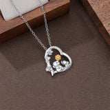 Sterling Silver Cubic Zircon Mother Daughter Mama Bear Giraffe Elephants Otters Penguins Heart Pendant Necklace