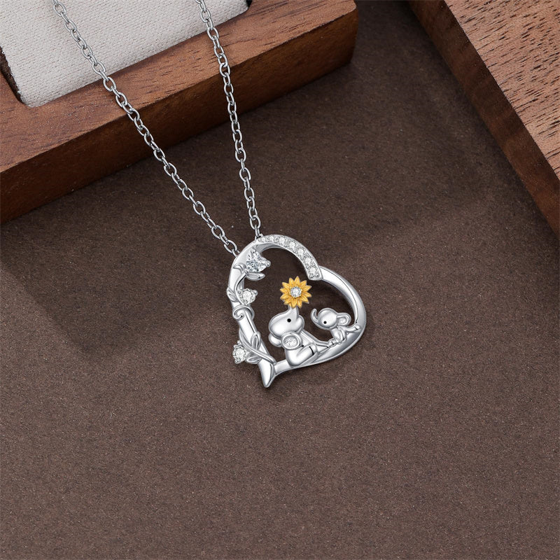 Sterling Silver Cubic Zircon Mother Daughter Mama Bear Giraffe Elephants Otters Penguins Heart Pendant Necklace