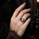Sterling Silver 10K 14K 18K Gold Moissanite Gothic Black  Engagement Wedding Ring  for Women Halloween Gift
