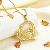 10K 14K 18K  Gold Cubic Zirconia Heart Shaped Bee Butterfly Dragonfly  Necklace Engraved with  I Love Your Forever