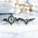 Sterling Silver 2CT Moss Agate  Engagement Wedding Ring Sets for Women