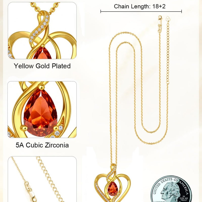 14K Gold Plated Birthstone Heart Pendant Necklace Birthday Anniversary Jewelry Gift for Her