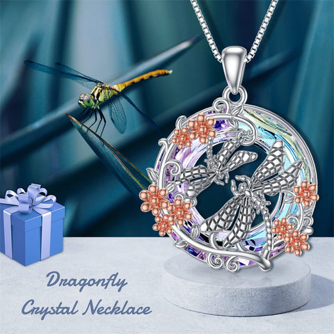 Sterling Silver Crystal Dragonfly Pendant Necklace