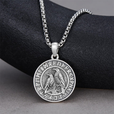 Sterling Silver Viking Raven Bear Odin Wolf Pendant Necklace for Men